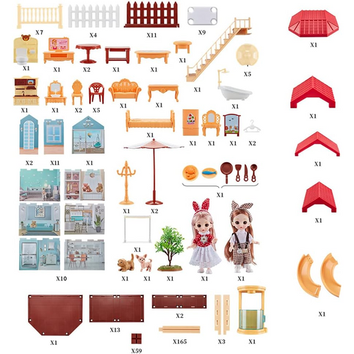 Qixi Toys | Princess Doll House | 395 Pcs Doll House